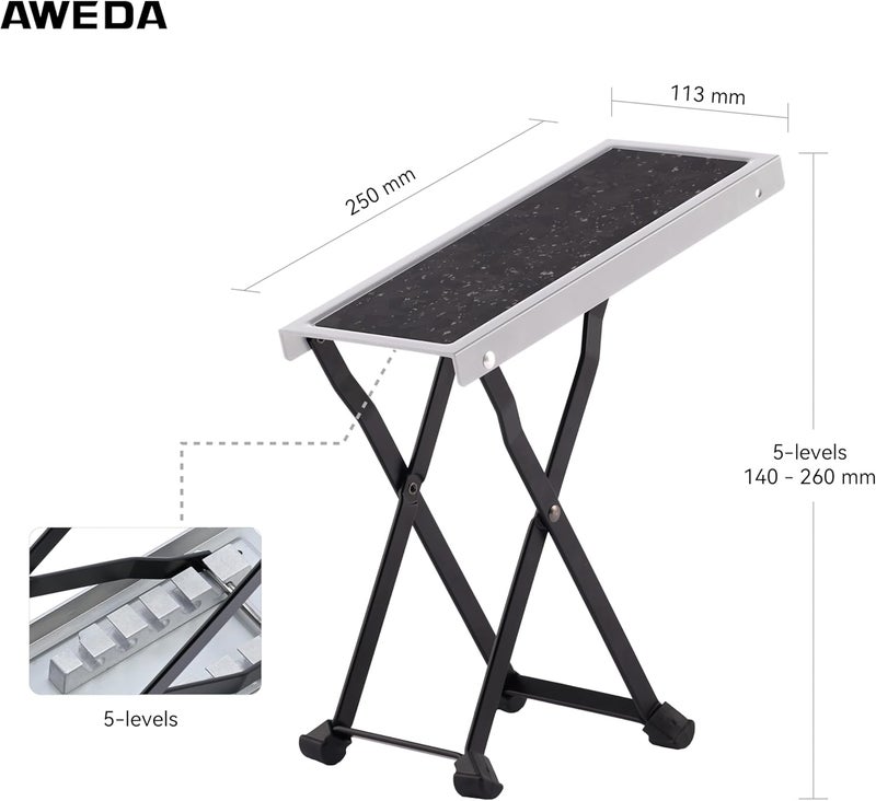AWEDA Aluminum Guitar Foot Rest with Carbon Fiber Surface Enlarged Footrest Plate 5 Position Height Adjustable Guitar Foot Rest X-Shaped Foldable - Image 2